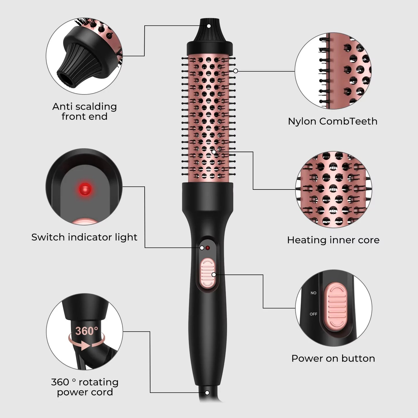 Brosse Chauffante Rotative 2 en 1 – Lissage & Boucles Parfaites